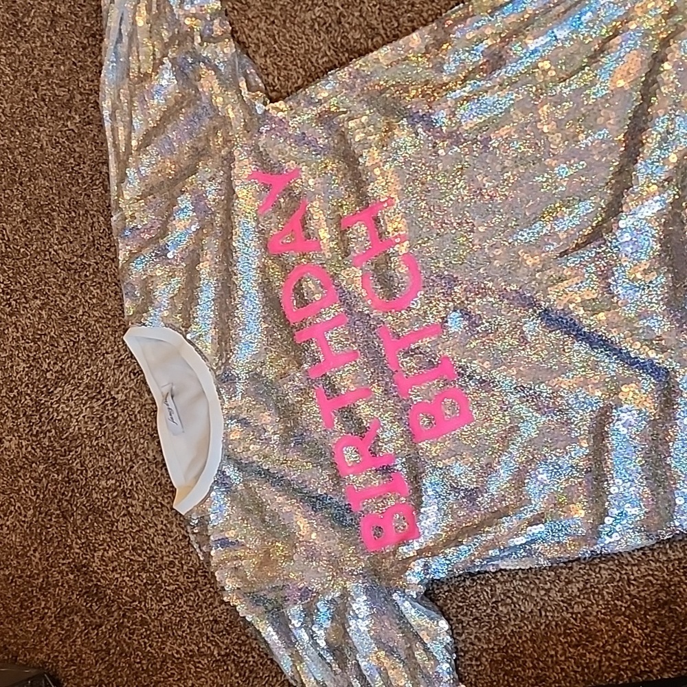 Birthday B*tch Silver Shirt Sequin Mini Dress OS